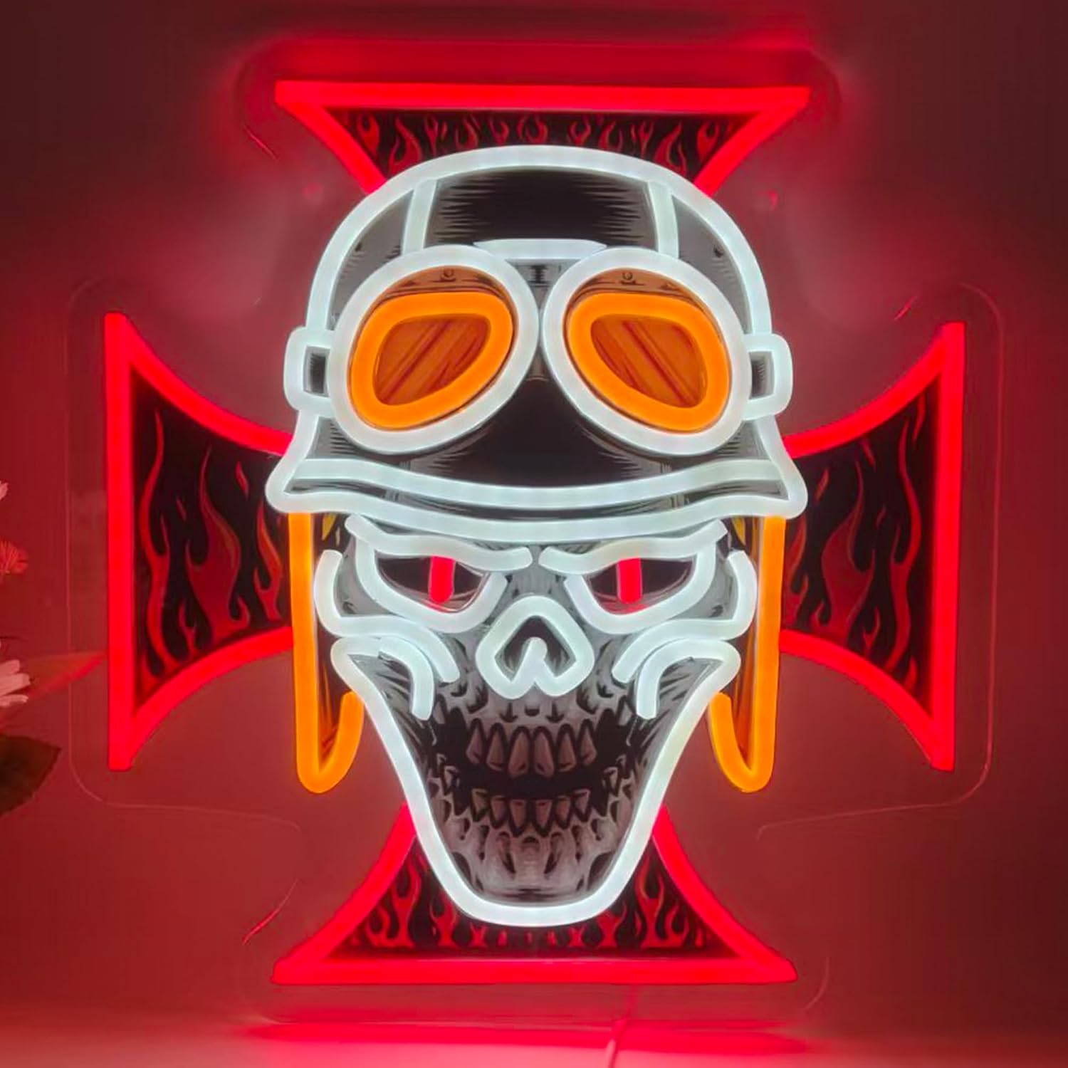 Lighting Christmas Decor - Biker Skull Cross LED-Neonschild, USB-betriebene Wandlampe