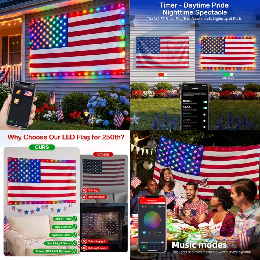 Up Lighting Decor - Smarte Beleuchtete Amerikanische Flagge 3x5 FT,